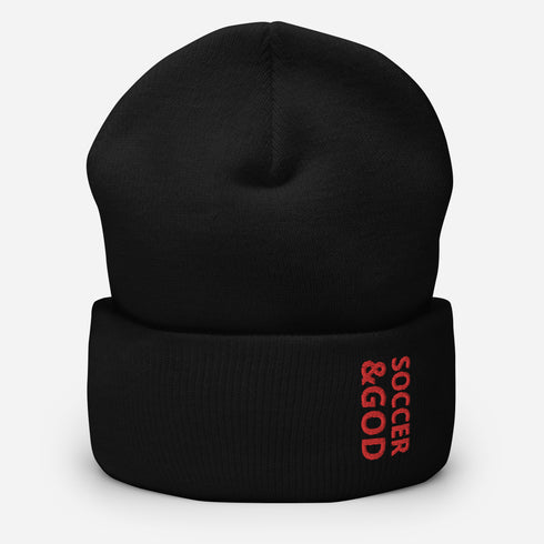 Soccer &God Crimson Cuffed Beanie