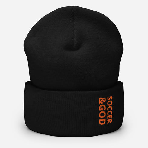 Soccer &God Orange Cuffed Beanie