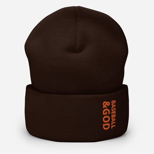 Baseball &God Orange Cuffed Beanie