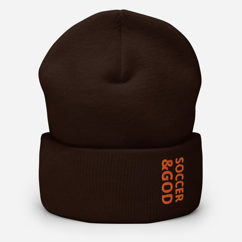 Soccer &God Orange Cuffed Beanie
