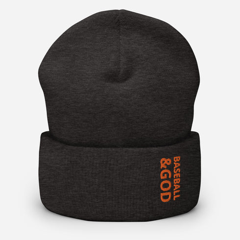 Baseball &God Orange Cuffed Beanie