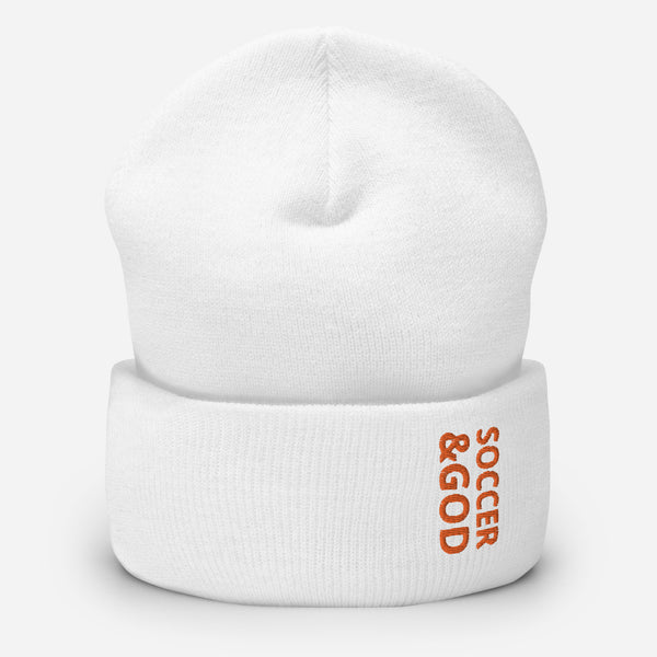 Soccer &God Orange Cuffed Beanie