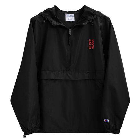 Soccer &God Vertical Crimson Embroidered Champion Packable Jacket