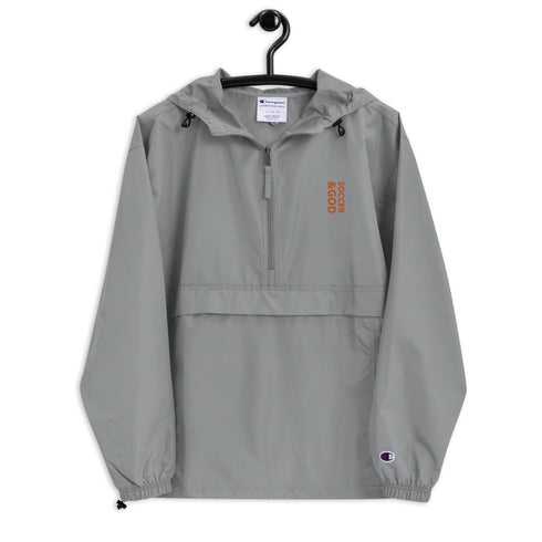 Soccer &God Vertical Orange Embroidered Champion Packable Jacket