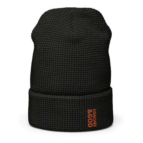 1STAR Coaches &God Vertical Orange Waffle Beanie