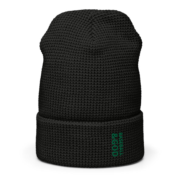 Baseball &God Vertical Evergreen Waffle Beanie