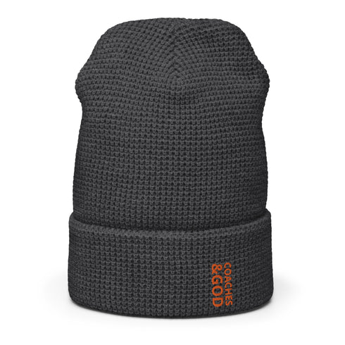 1STAR Coaches &God Vertical Orange Waffle Beanie