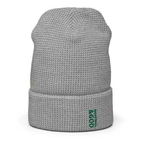 Basketball &God Vertical Evergreen Waffle Beanie
