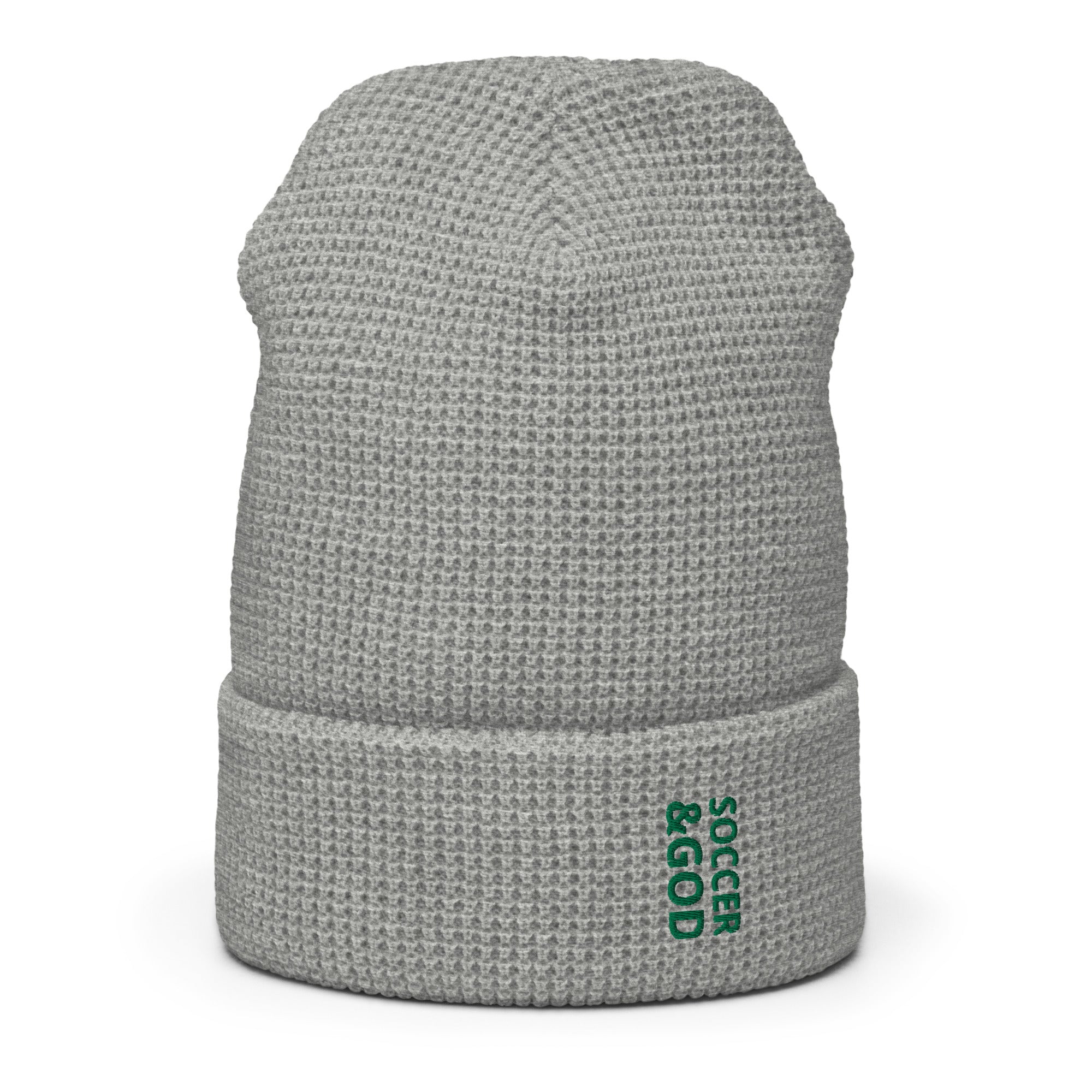 Soccer &God Vertical Evergreen Waffle Beanie