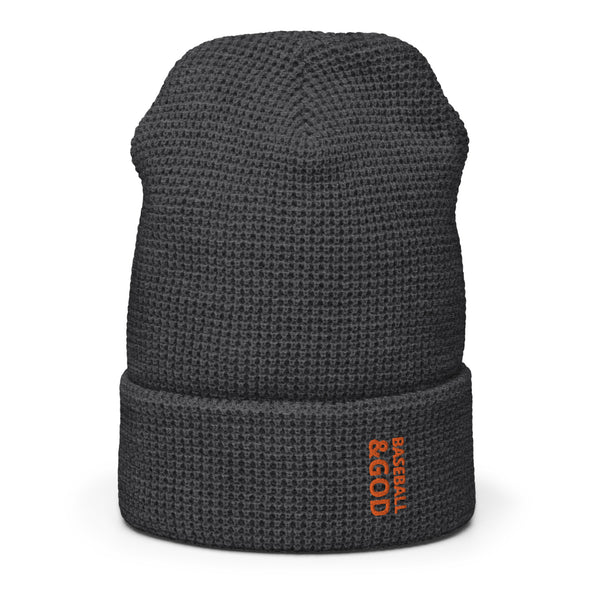Baseball &God Vertical Orange Waffle Beanie