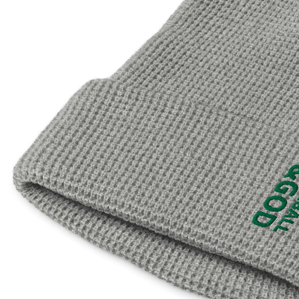 Baseball &God Vertical Evergreen Waffle Beanie